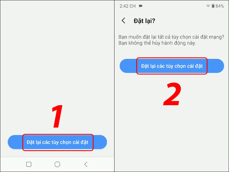 Chọn v&agrave; x&aacute;c nhận Đặt lại c&aacute;c t&ugrave;y chọn c&agrave;i đặt để m&aacute;y c&agrave;i đặt lại mạng